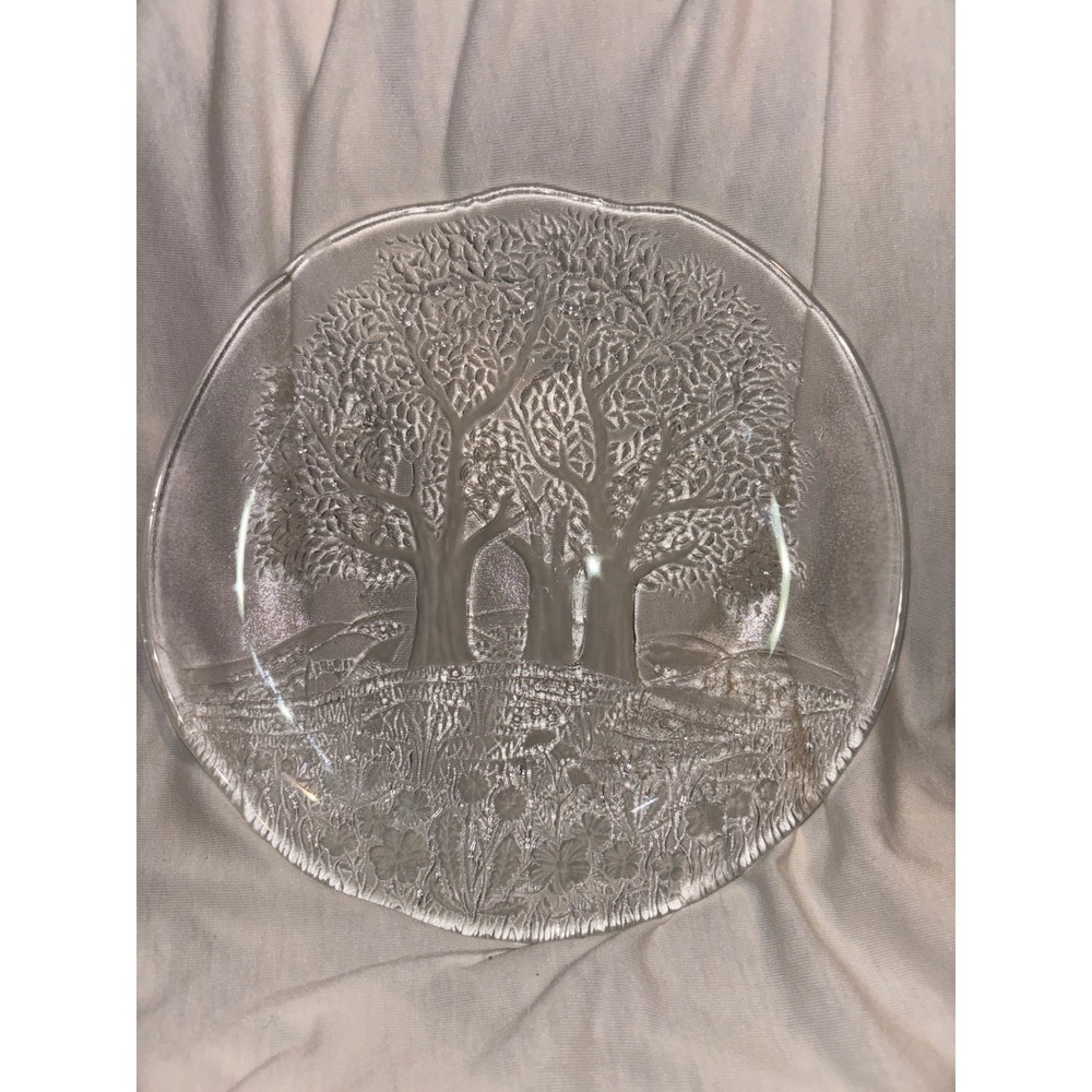Set of 4 Set Of 4 KOSTA BODA Woodlands Plates 8" Trees Birds Heavy Relief
Glass
